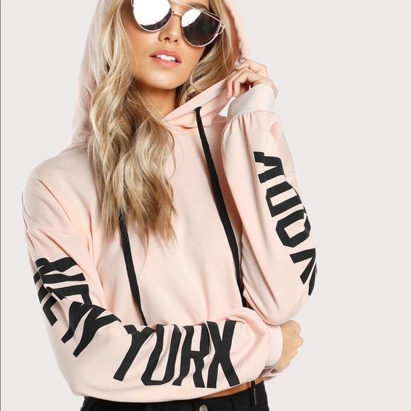SHEIN Tops - Pink New York Cropped Hoodie